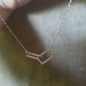 Silver Two Rectangle Micro Pave CZ Necklace